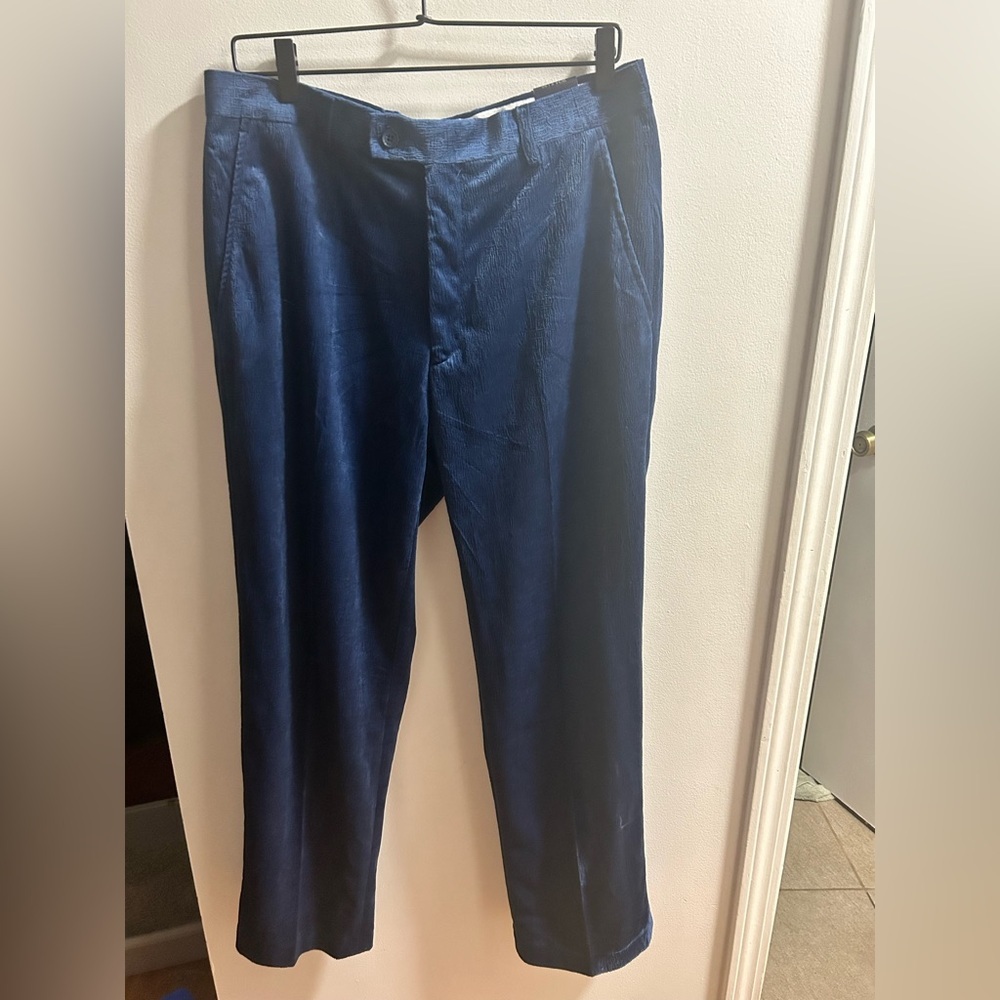 TRUST Mens‎ Navy Textured Dress Pants W34 L30 Polyester Slim Fit